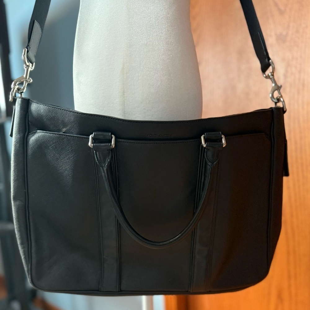 Coach Leather Messenger Large Black Bag CrossbodyTop Handles COA 18x13x4 - Picture 4 of 16